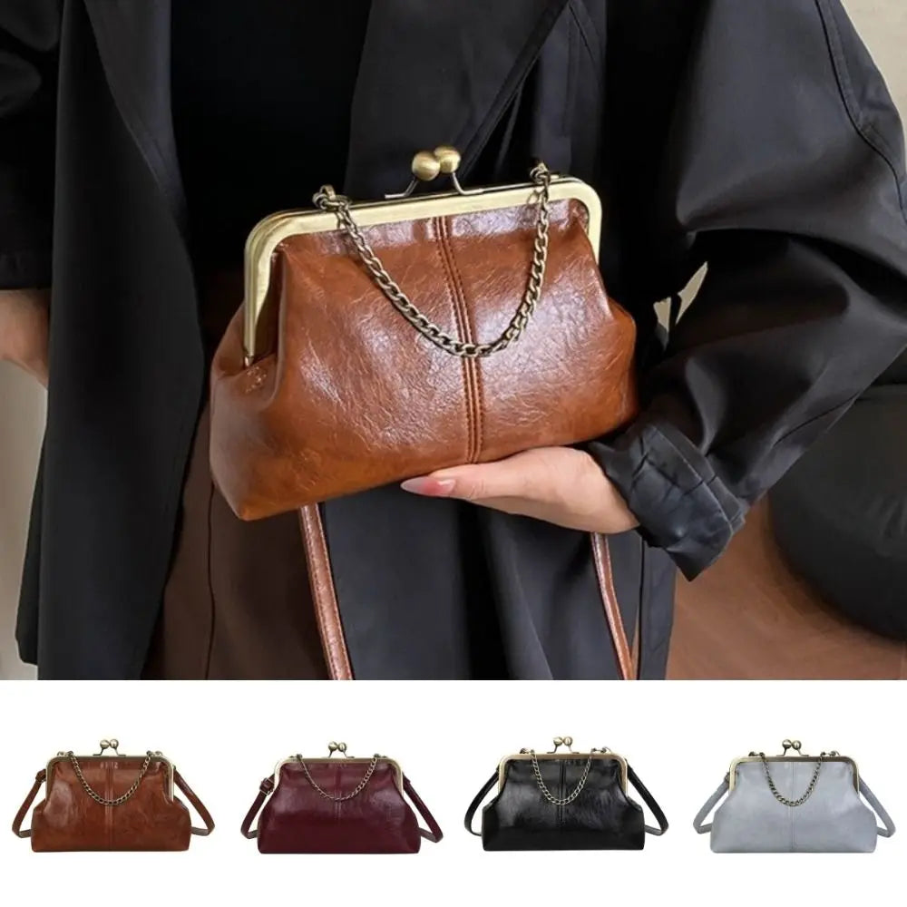 Trendy PU Leather Shell Handbag Retro Style Satchel