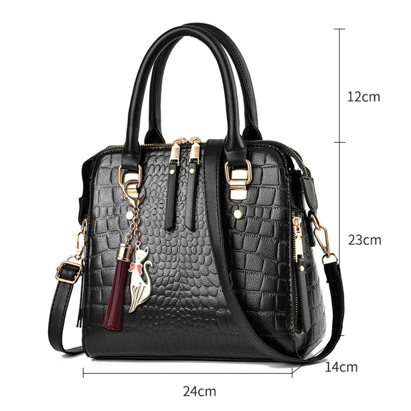 Luxury Design Alligator Handbags Big Capacity PU Leather Tassel Crossbody Bag