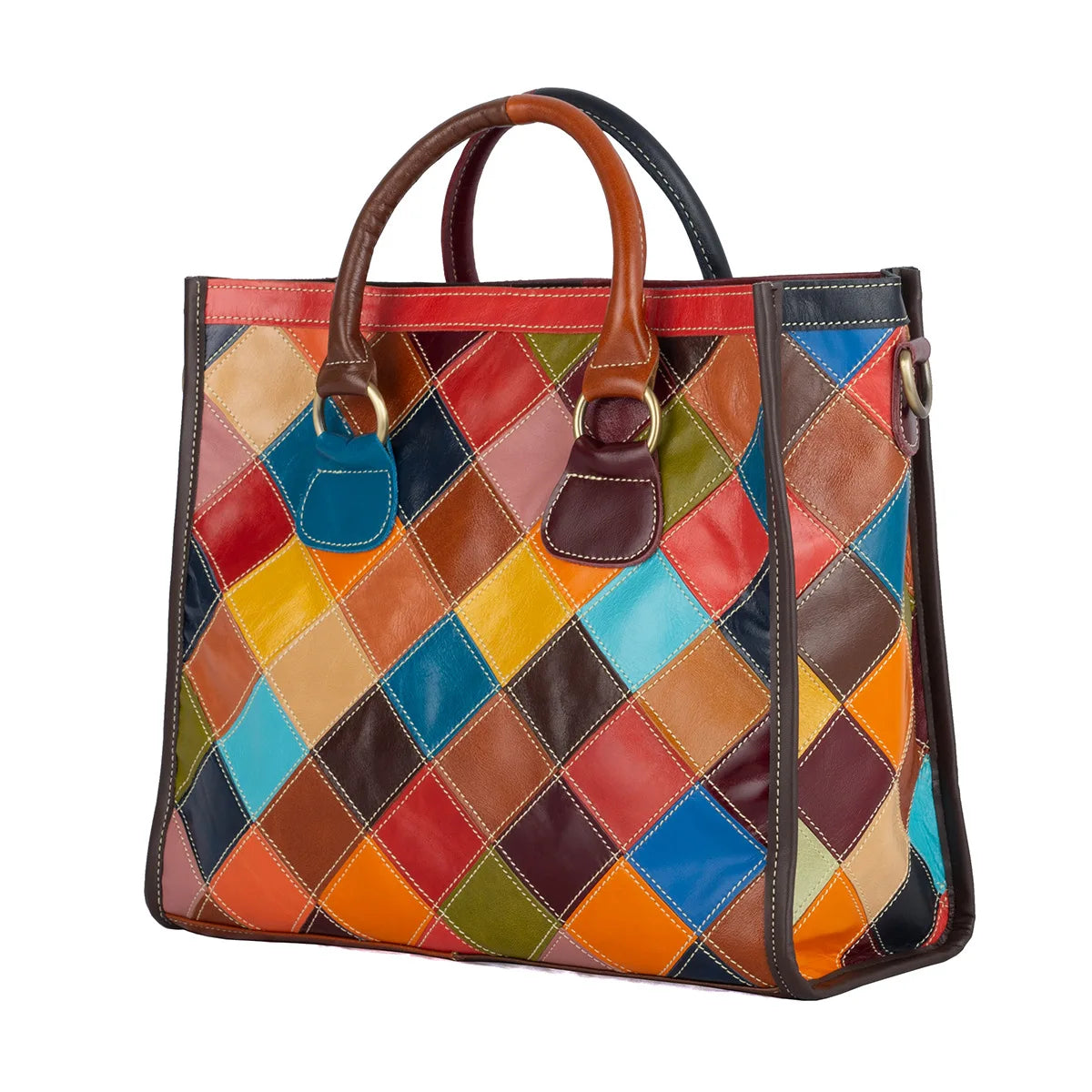 Genuine leather women's bag beautiful style color contrasting design large capacity tote bag