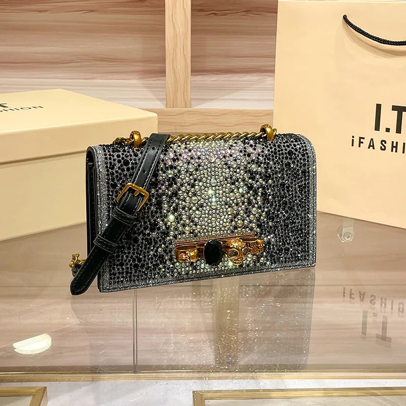 Rhinestone Clutch Small Square Exquisite Crossbody Bag