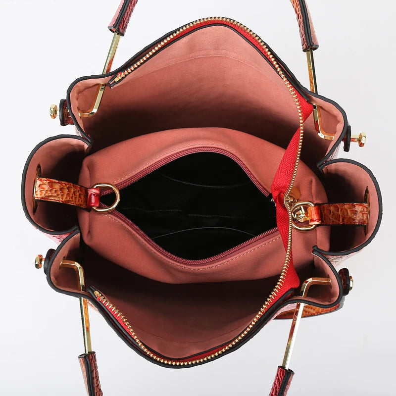 High quality crocodile pattern leather large capacity handbag