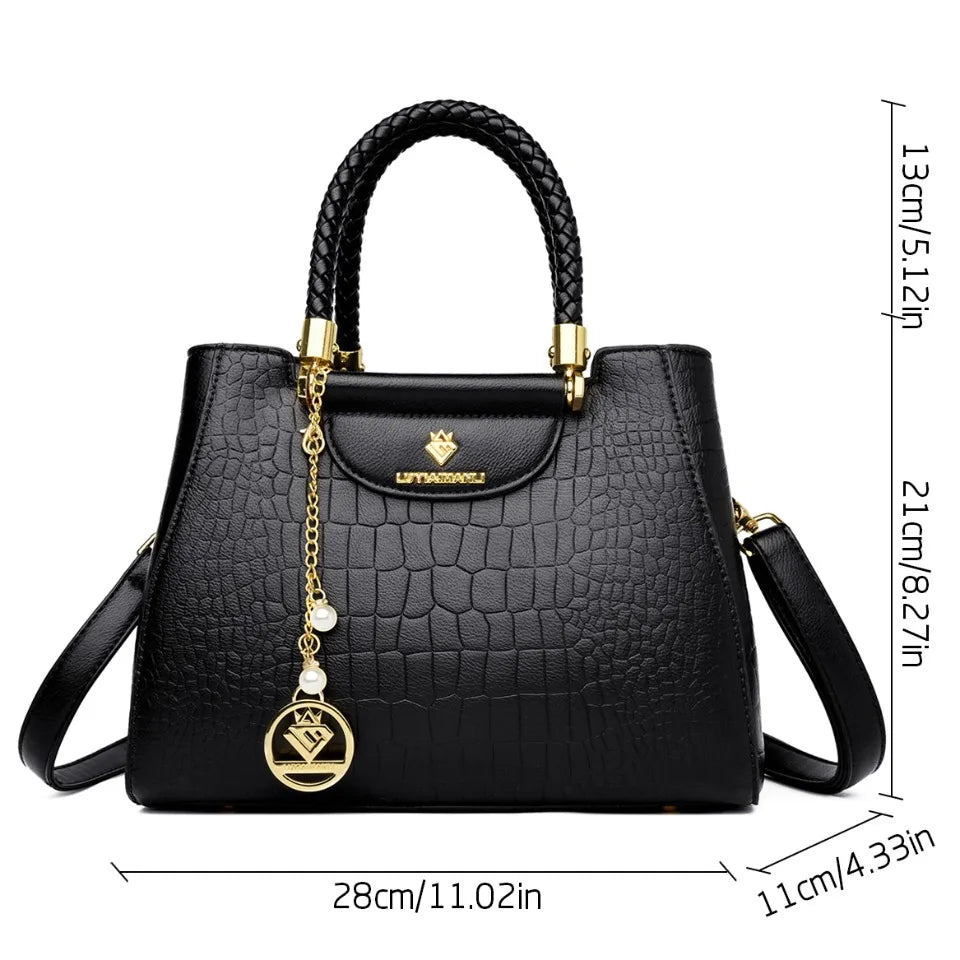 Woven Handle Elegant High Quality Leather Top-Handle Bag