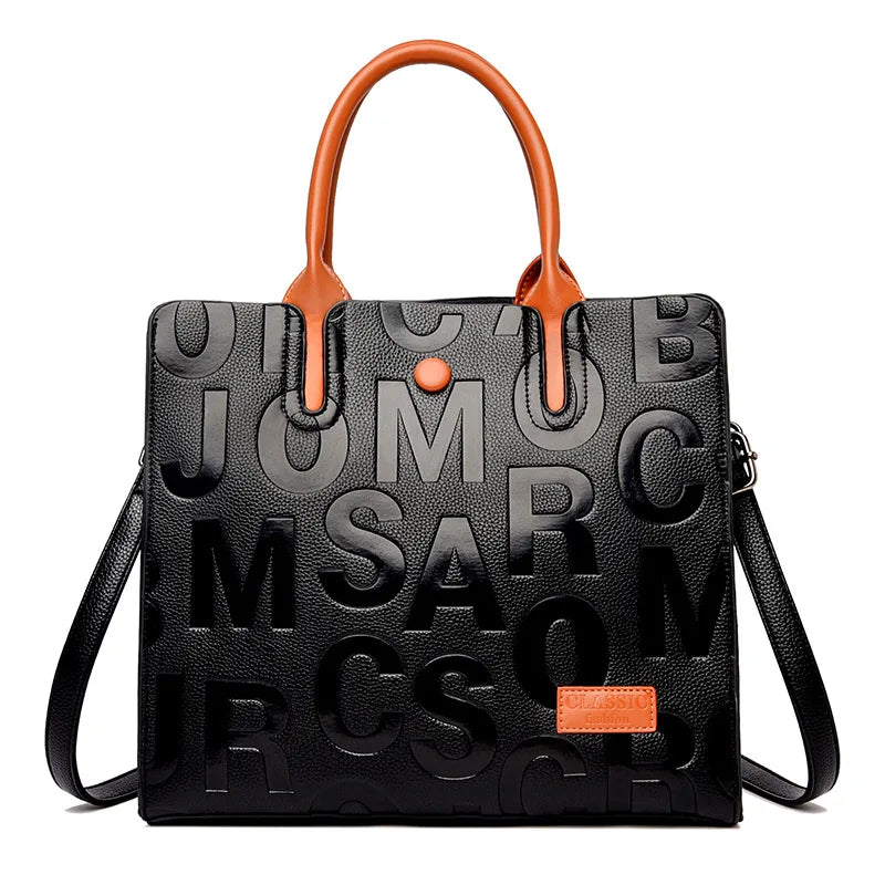 Vintage Letter Embossed Leather Tote Bag Designer Handbag for Women Luxury Bag
