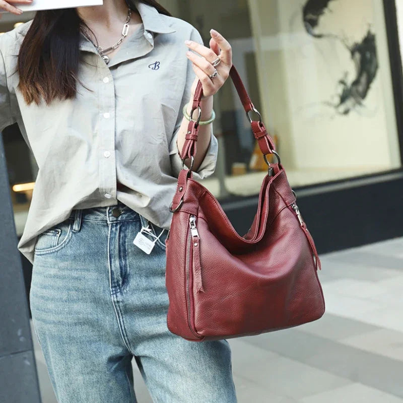 High Quality Women's Real Cow Leather Luxury Handbag Large Capacity Shoulder Bag