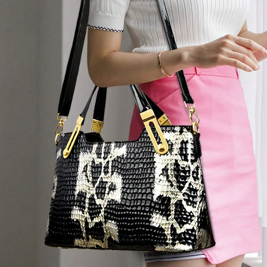 Luxury Fashion Snake Pattern Soft Leather Large Capacity Bag