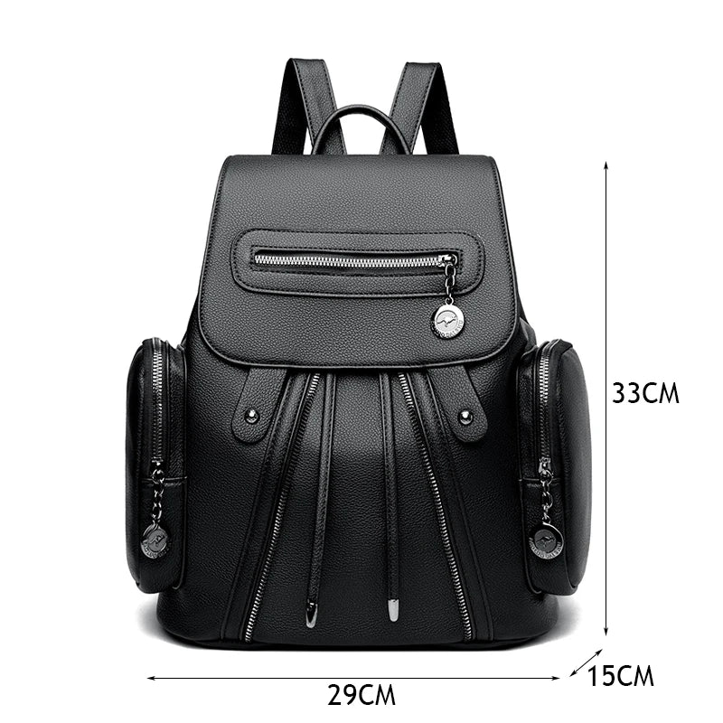 Fashion Backpack High Quality Leather Multi-pocket Rucksack