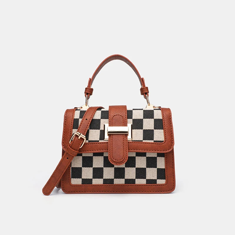 Women's Simple Fashion Handbag Retro Checkered Pattern Handbag Crossbody Bag