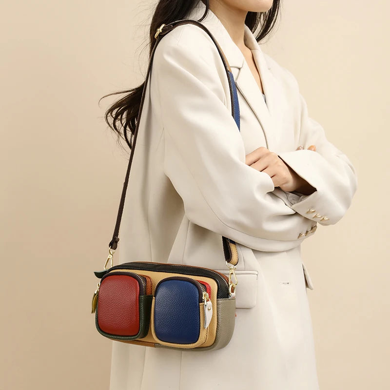 High Quality Thick Genuine Leather Multiple Pockets Messenger Bag
