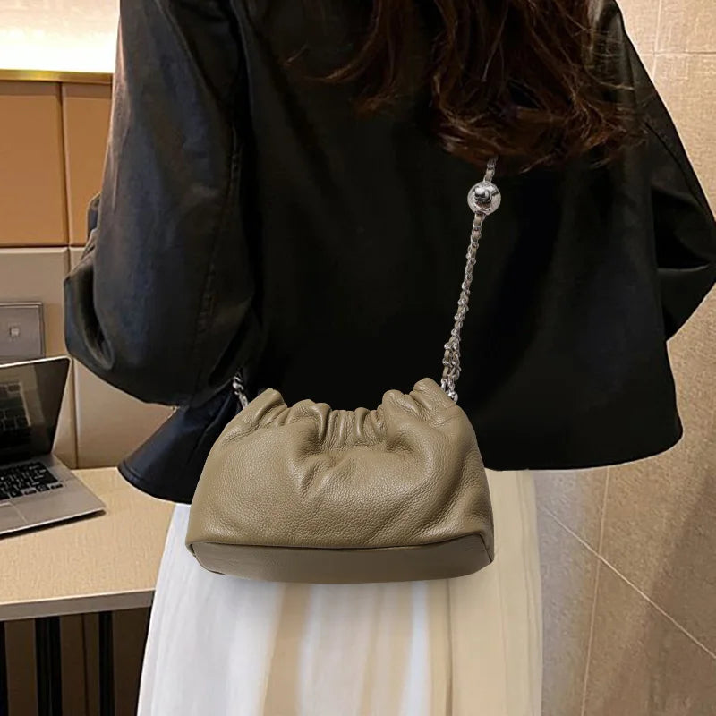 Lightweight Litchi Texture Genuine Cow Leather Cloud Bag