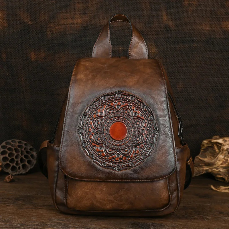 Vintage Tang Grass Embossed Leisure Travel Luxury Backpack