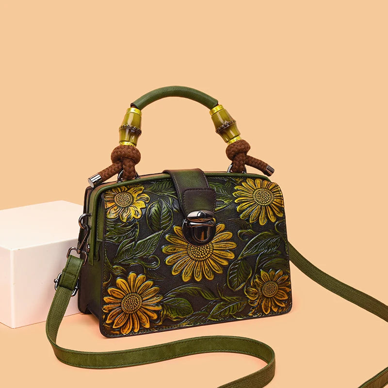 Vintage Embossed Handmade Handbags Top Quality PU Leather Tote