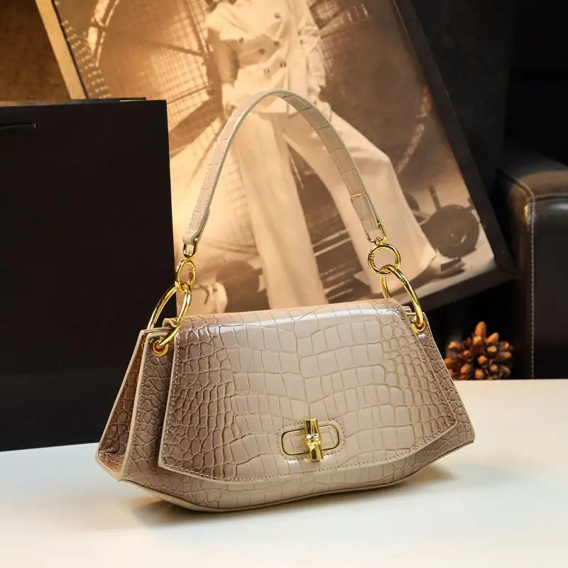 Stone Print Design Light Luxury Leather Shoulder Handbag