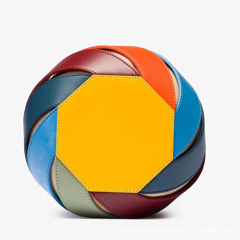 Geometric Multicolor Bucket Bag Design Aesthetic Round Handbag