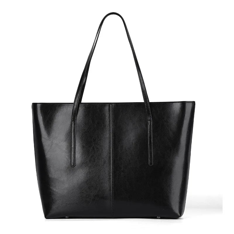 Cowhide Genuine Leather Large Tote Bags Luxury Design Commuter Shoulder Bag