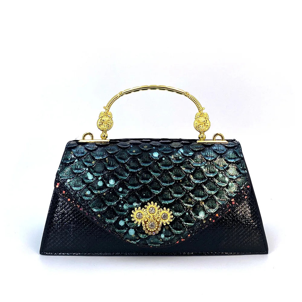 Fashionable Fish Scale Pattern Pu Leather Design Handbag