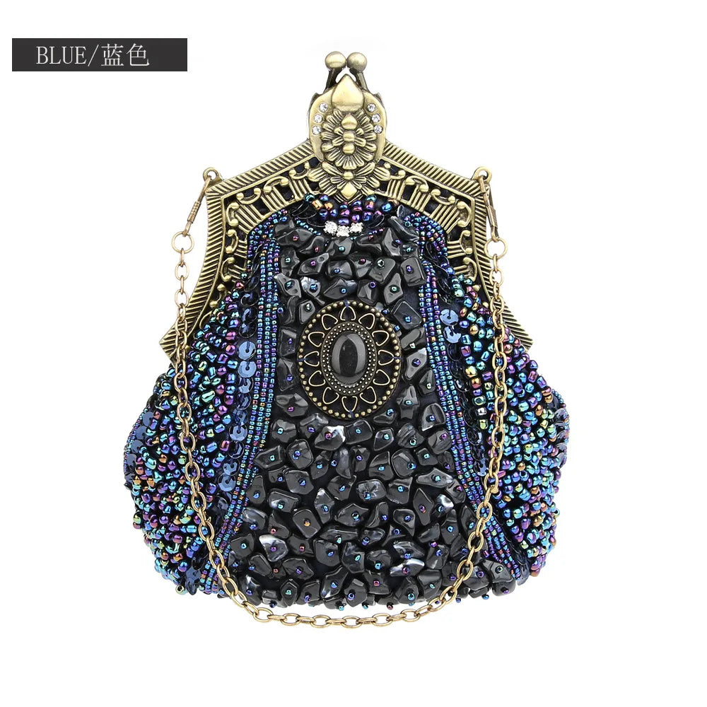 Retro Fashion Pearl Sequin Beaded Clutch Handbag