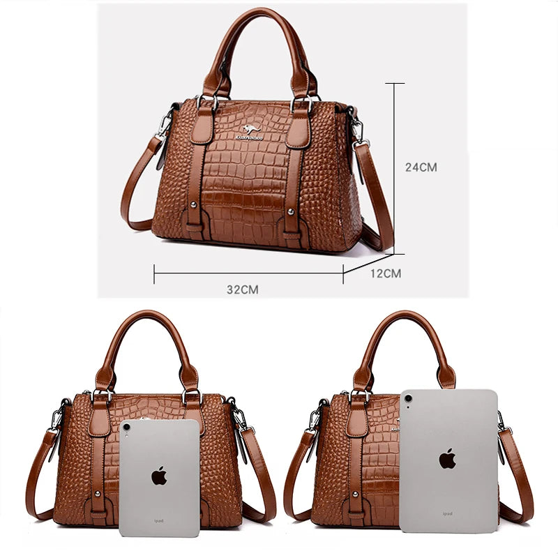 Luxury Genuine Leather Handbags For Women Crocodile Pattern Crossbody Bag