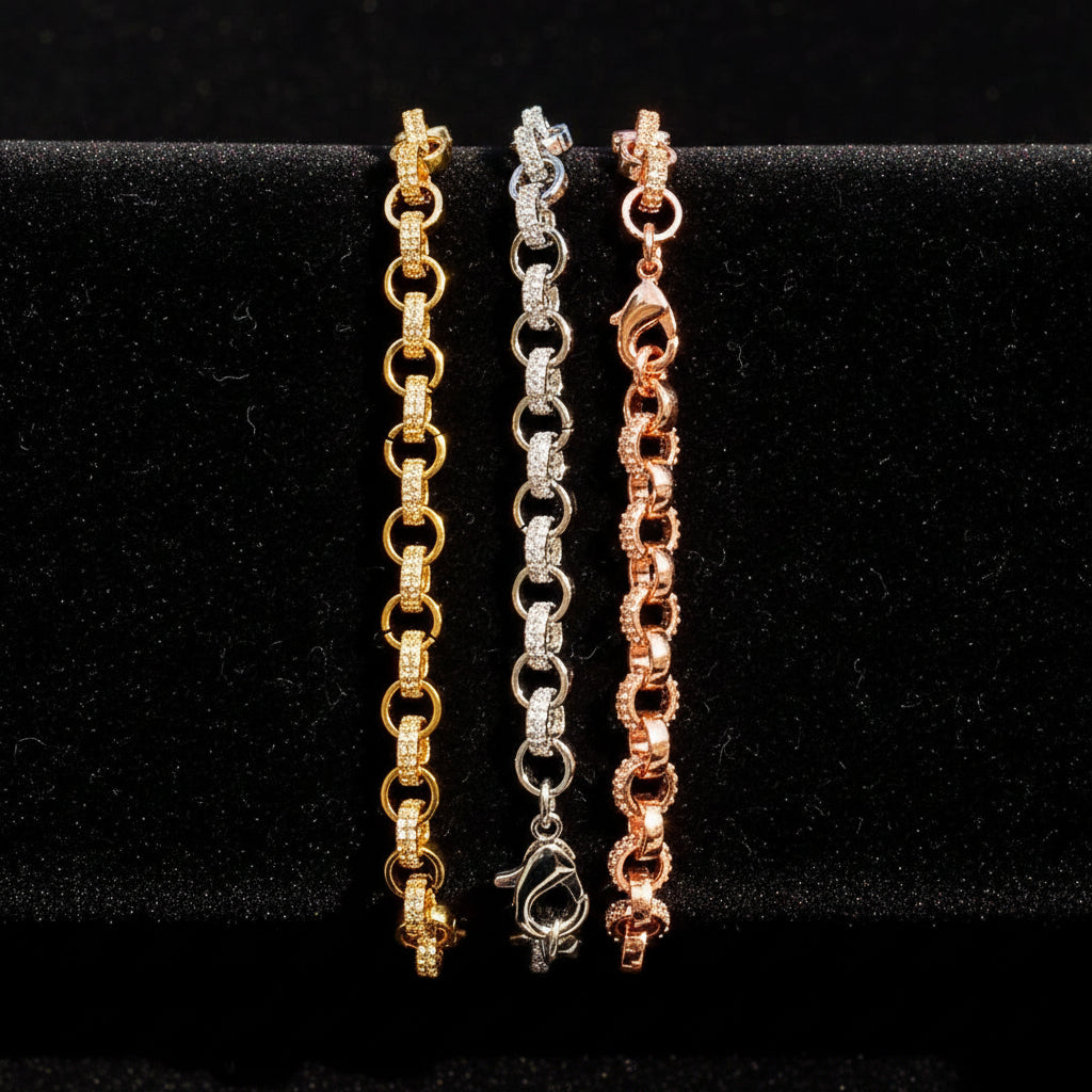 Tiny Belcher Bracelet for Women Iced Out Real Gold Plated Jewelry