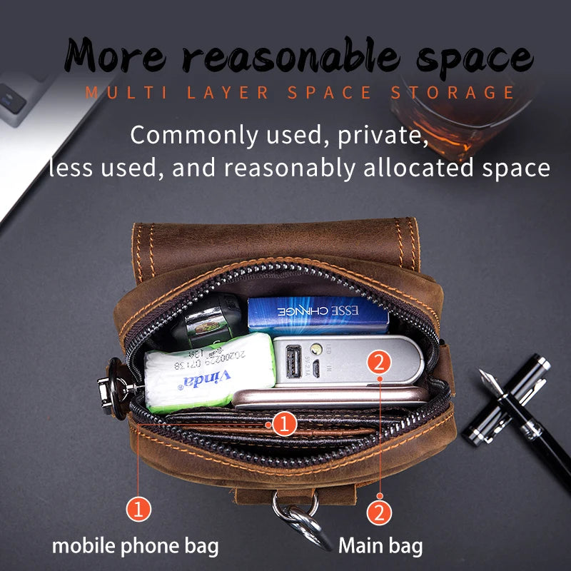 Genuine Leather Multifunctional 7-inch Mobile Phone Bag