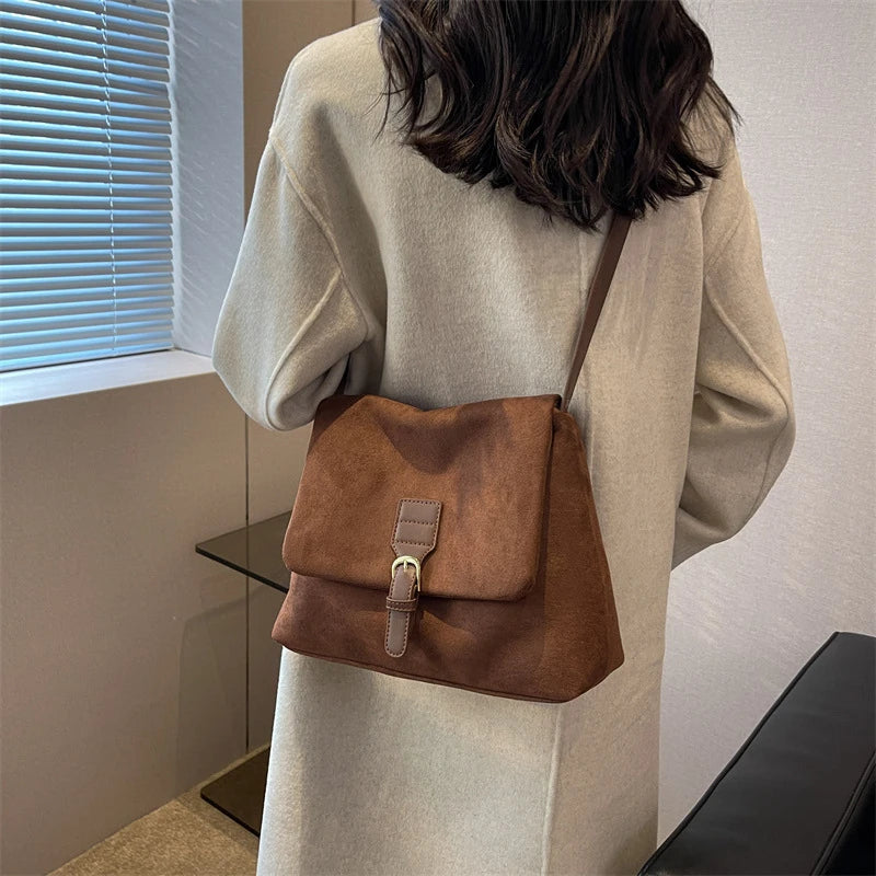 Vintage Suede Soft PU Leather  Shoulder Bags Large Capacity