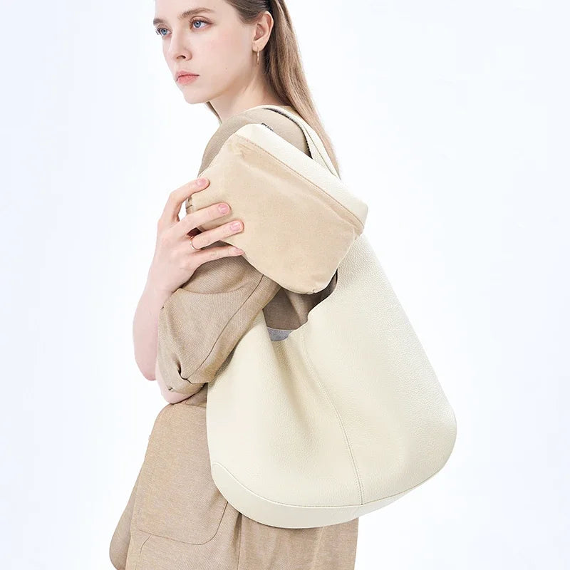 Genuine Cowhide Leather Slouchy Hobo Shoulder Tote Bag