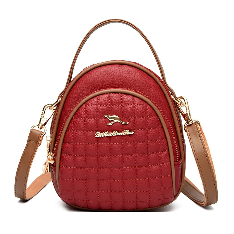 Casual Shoulder Messenger Bag Fashion Color Blocking Leather Multi Layer Bag