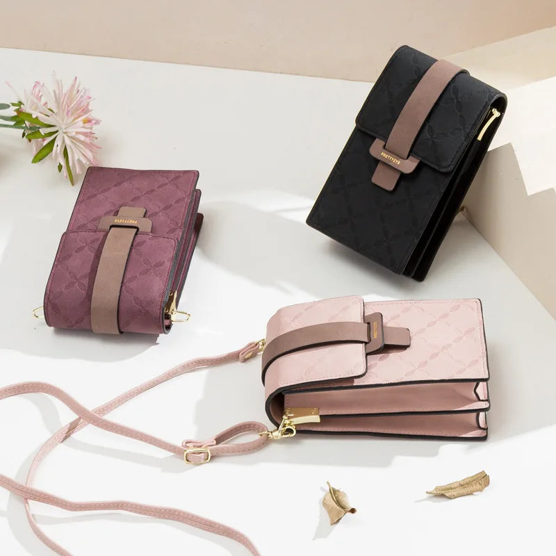 Women Wallet Flower Petals Plaid Small Shoulder Phone Purse