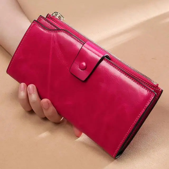 RFID Blocking 100% Genuine Leather Wallet Long Purse Design