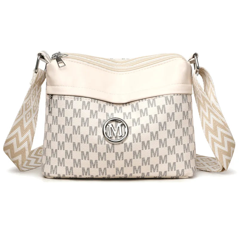 Classic Letter Patchwork Design Stylish Crossbody Bag Leather Shoulder Bag