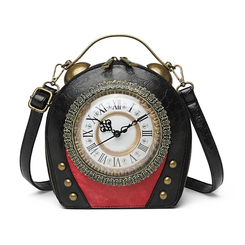 Retro Handbag Quirky Small Round Bag with Creative Clock