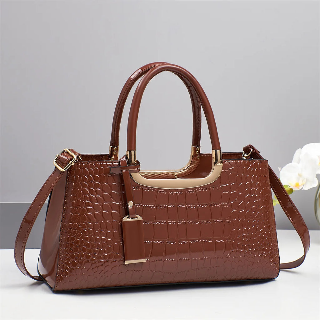 Patent Leather Casual Tote Bag Large Capacity Boston Handbag