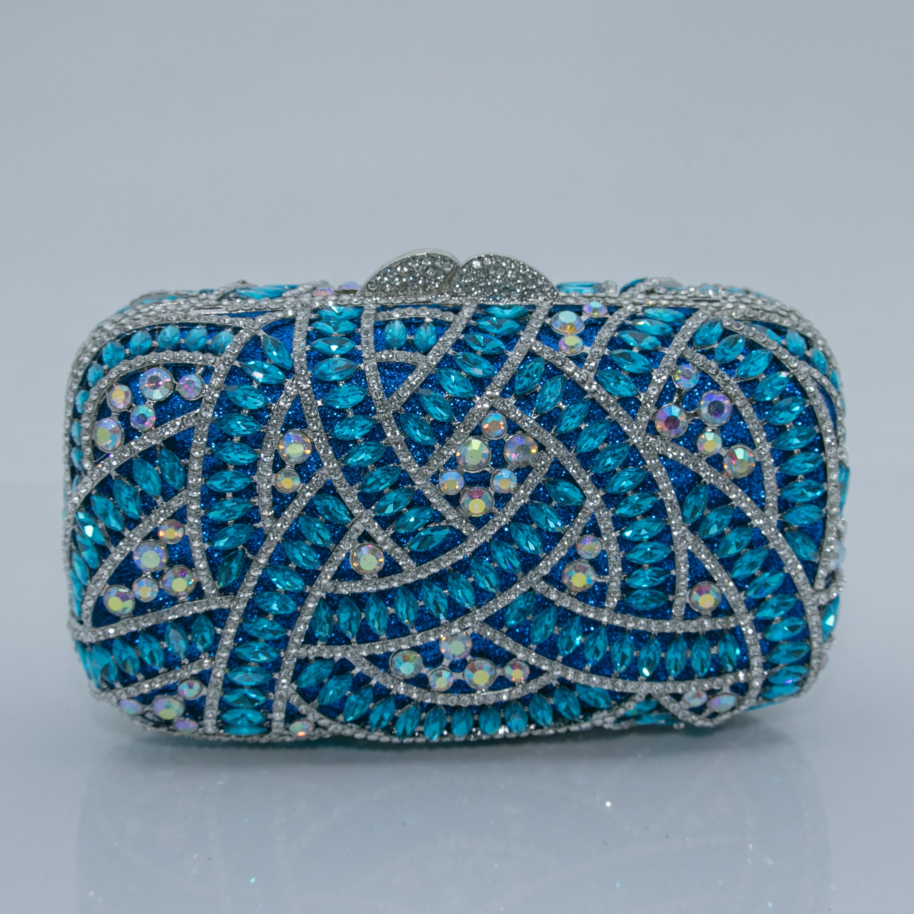 Blue Crystal Interwoven Rhinestone Hard Shell Evening Bag