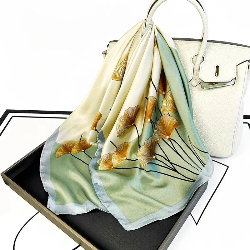 Printed Scarf Emulated Silk Plant Printed Fashion