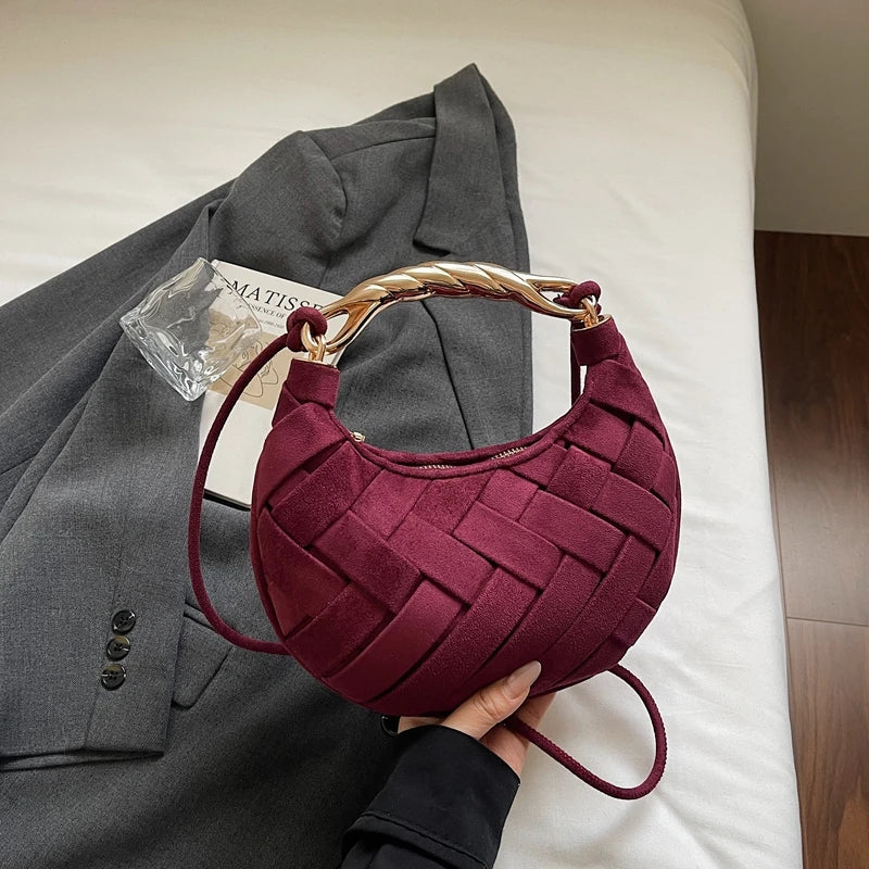 Half Moon Fashion Clutch Design Woven Small Semicircle Crossbody Bag