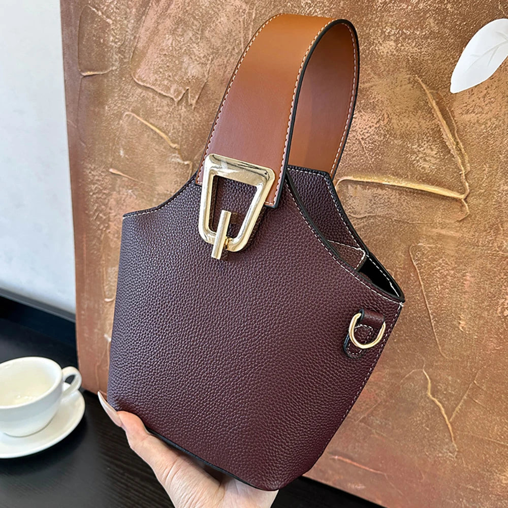 Luxury Bucket Handbags for Women Casual Contrast Color Small Basket Bag