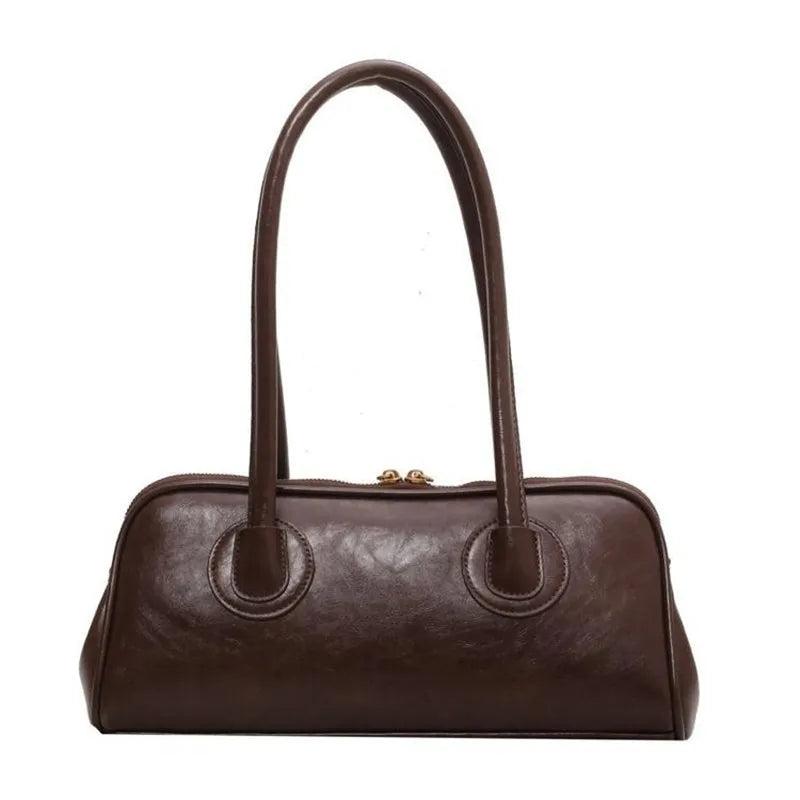 Classic Leather Handbag Retro Elegant Stylish Baguette Tote Bag