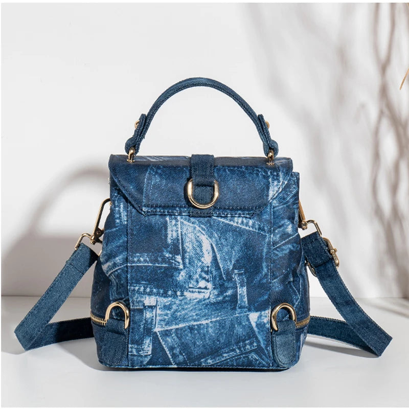 Diamond Appliques denim backpack multi-functional portable one-shoulder backpack