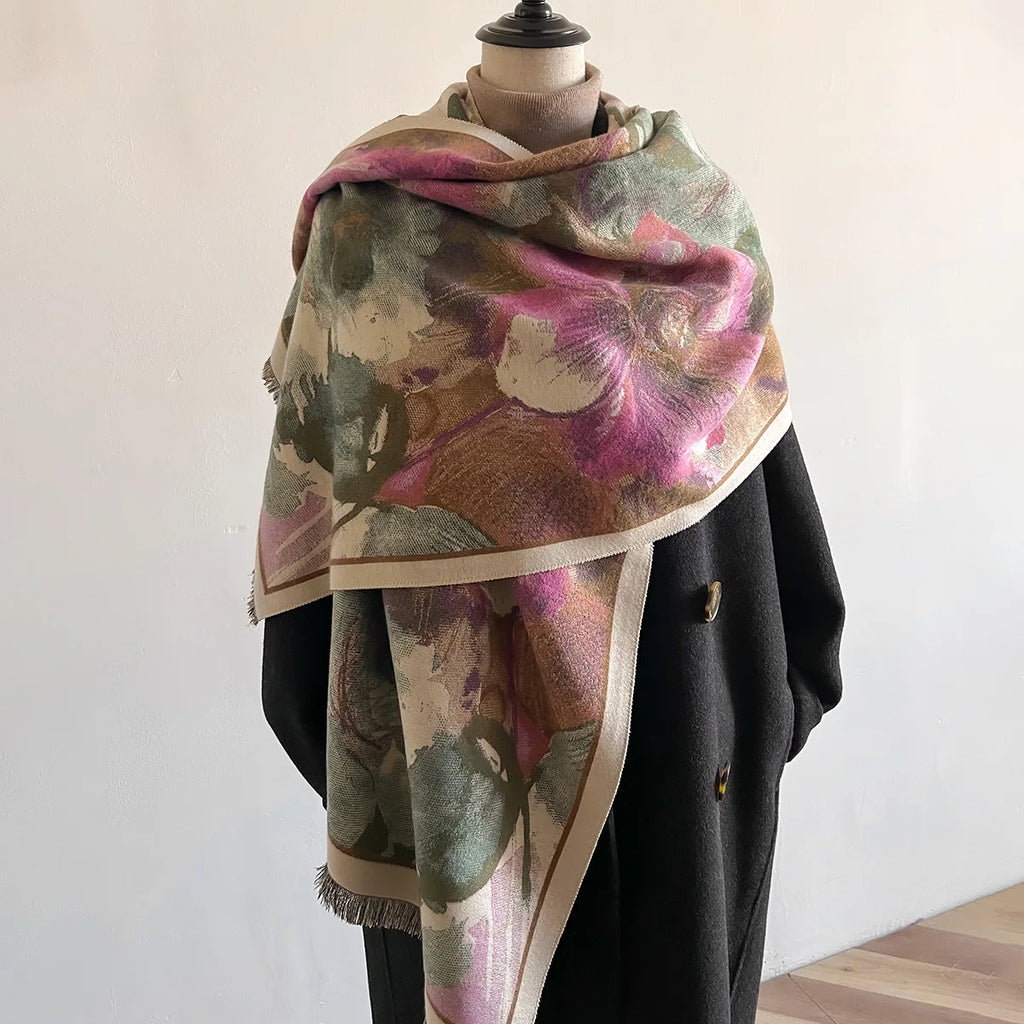 Luxury Flower Cashmere Scarves High Quality Thicken Wrap