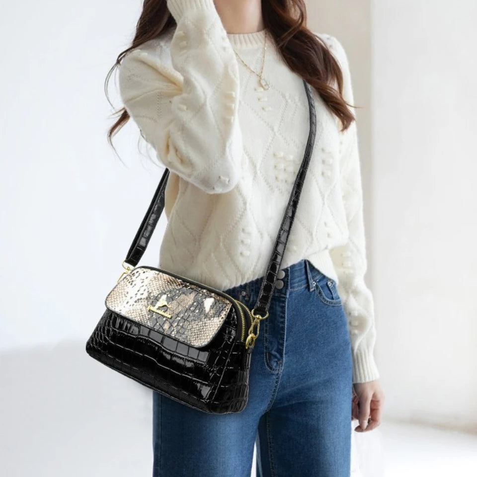Luxury Snake Pattern Crossbody Bags Fashion Patent Leather