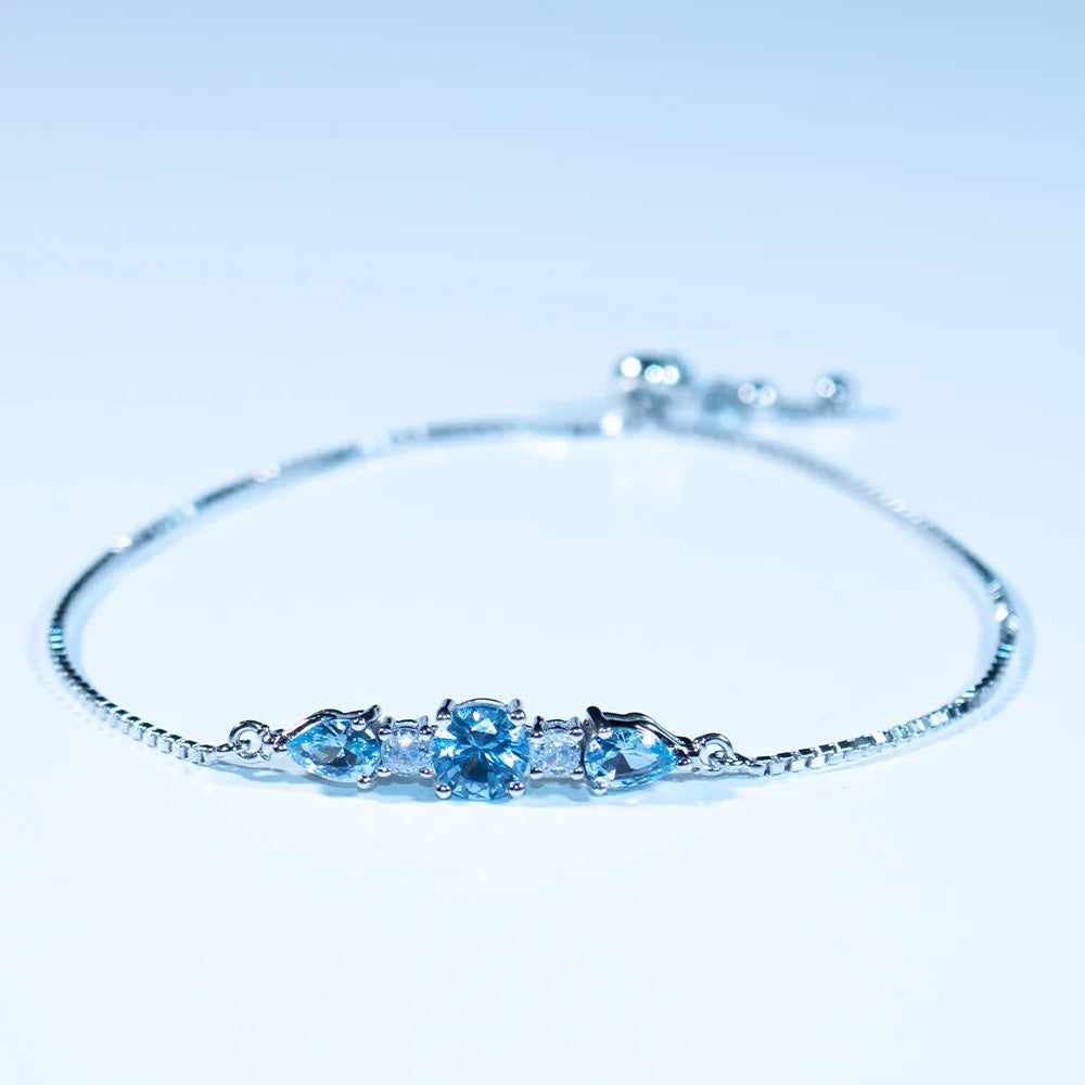 925 Sterling Silver Bracelets Adjustable Nano Blue Topaz Bracelet