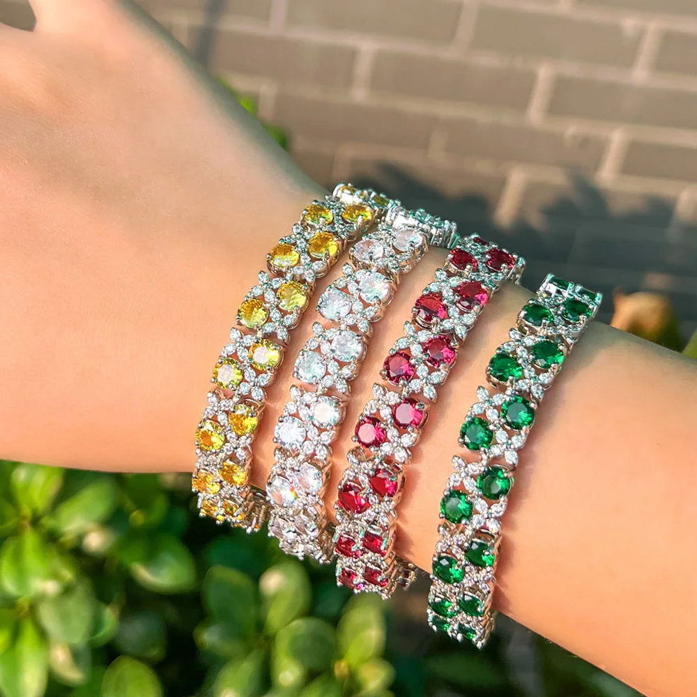 Luxury Shiny Yellow Cubic Zirconia Leaf Flower Shape Bracelet Fashion Jewelry