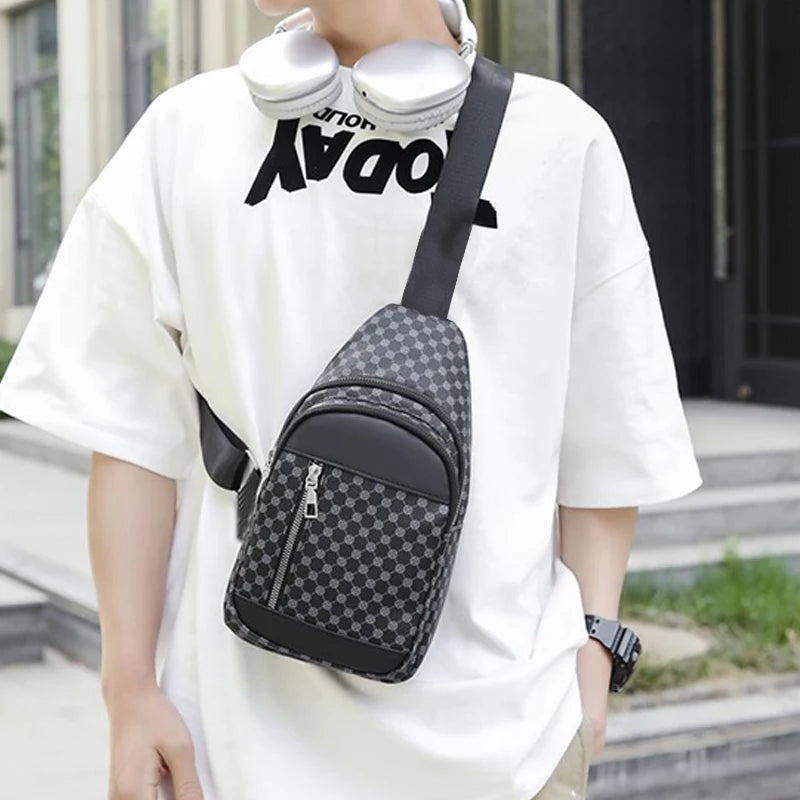 Neutral Style Functional Chest Bag for Women and Men with Patchwork Dot Design