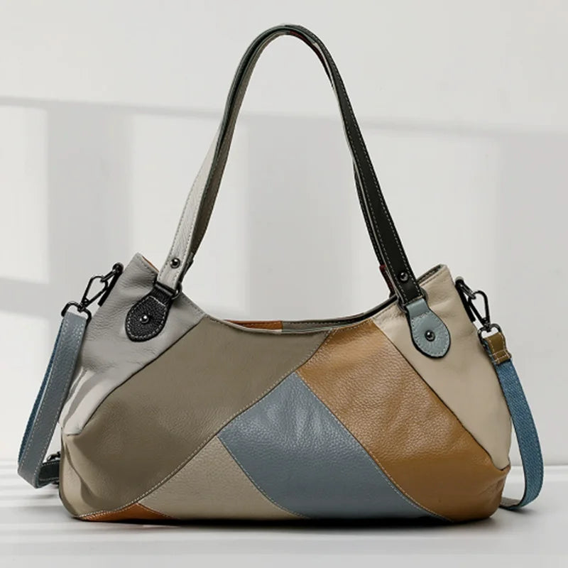 Retro handcrafted leather splicing women's bag top layer soft leather