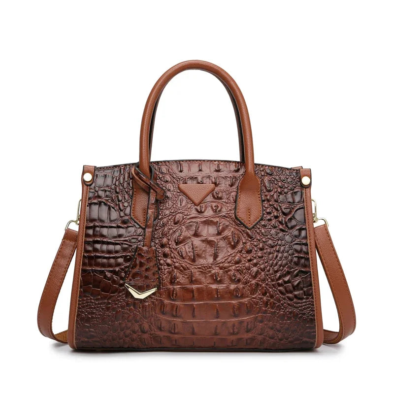 Large Top-Handle Bag Vintage Crocodile Design Shoulder Bag