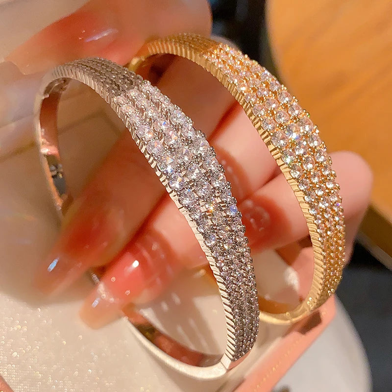 Elegant designer open bangle 18k gold plated brass cubic zircon bracelet