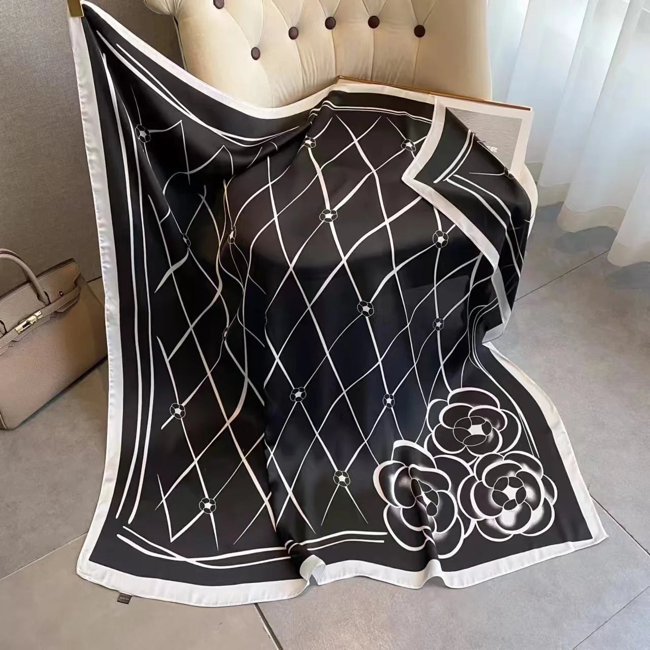 Luxury Horse Print Square Scarf Vintage Imitation Silk