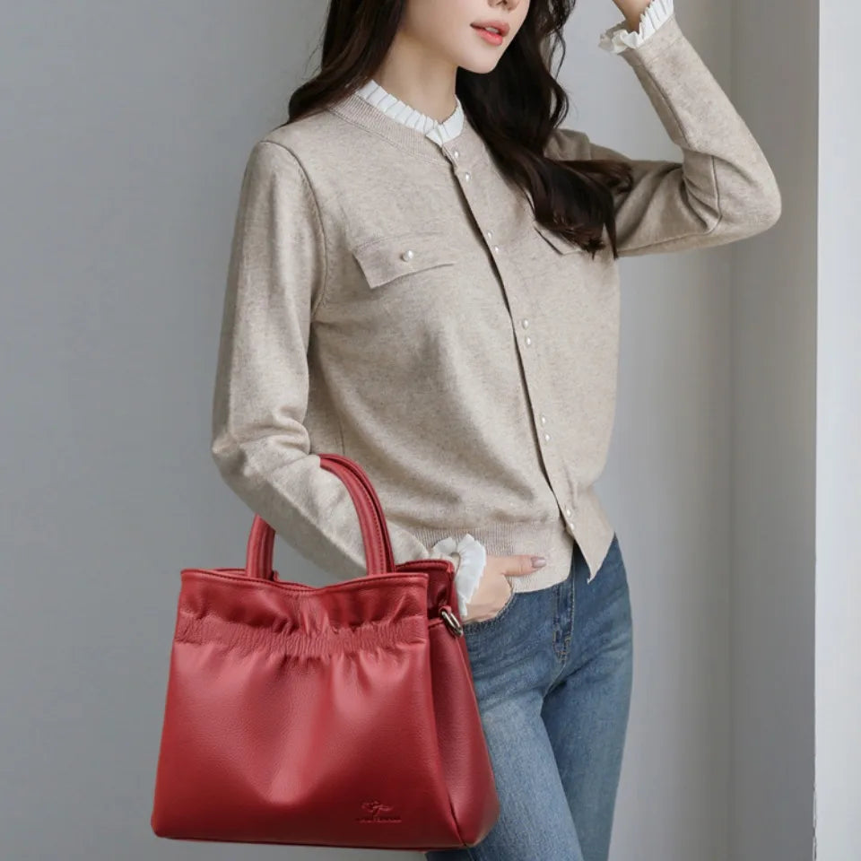 Luxury Soft Leather Shoulder Crossbody Handbags Casual Tote