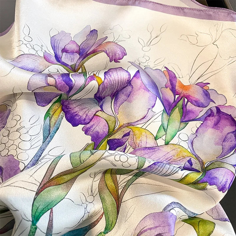 100% Silk Scarf For Women Shawls Wraps Floral Neck Scarf