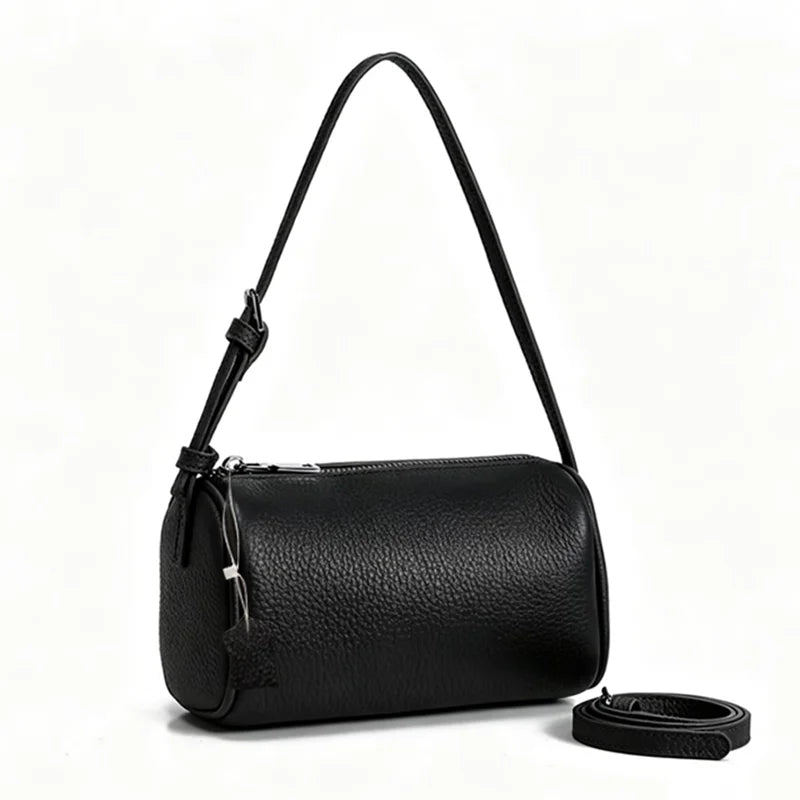 Real Leather Soft Leather Tubular Shoulder Crossbody Bag