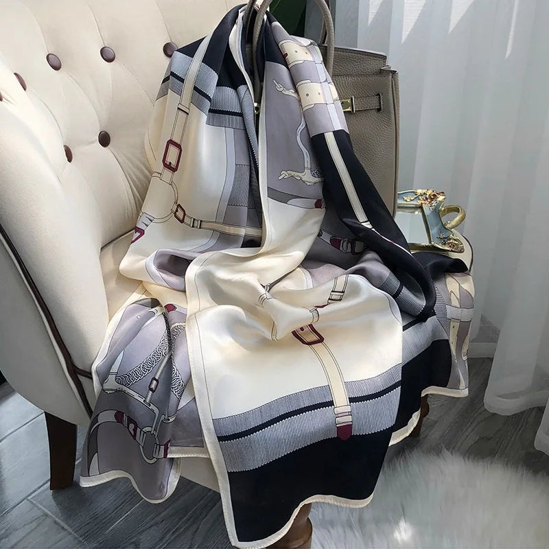 100% Pure Silk Scarf Women Luxury Print Wraps For Ladies